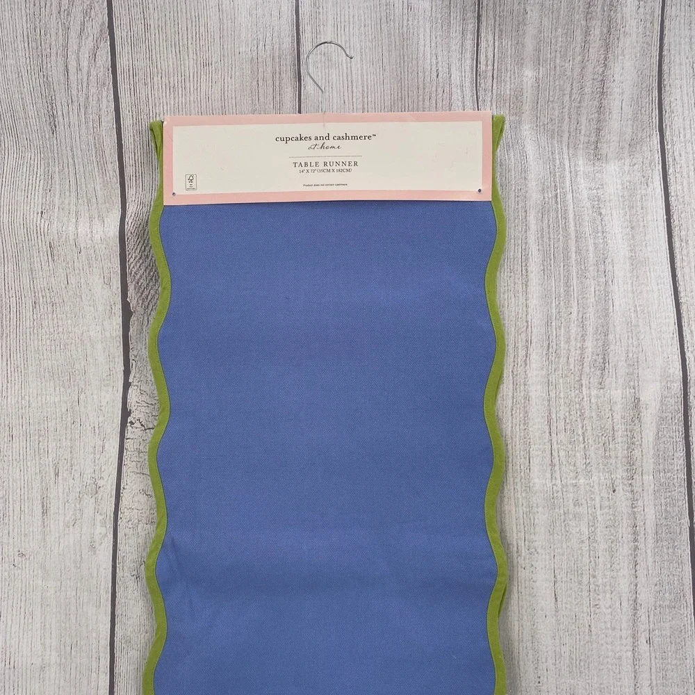 Cupcakes and Cashmere Table Runner 14x72 Blue Green Scalloped Wavy Edge Colorful
